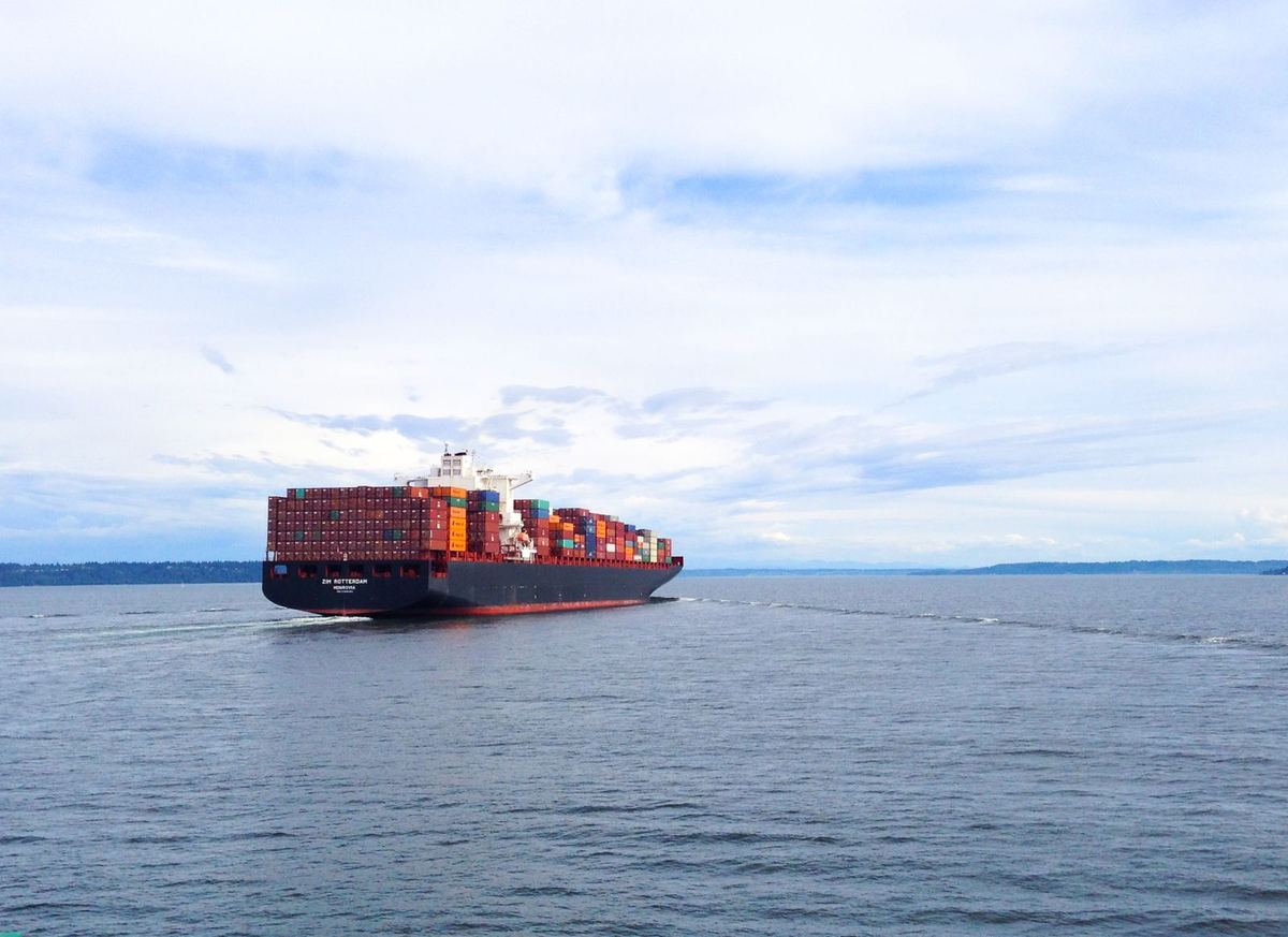 Container vessel underway at sea