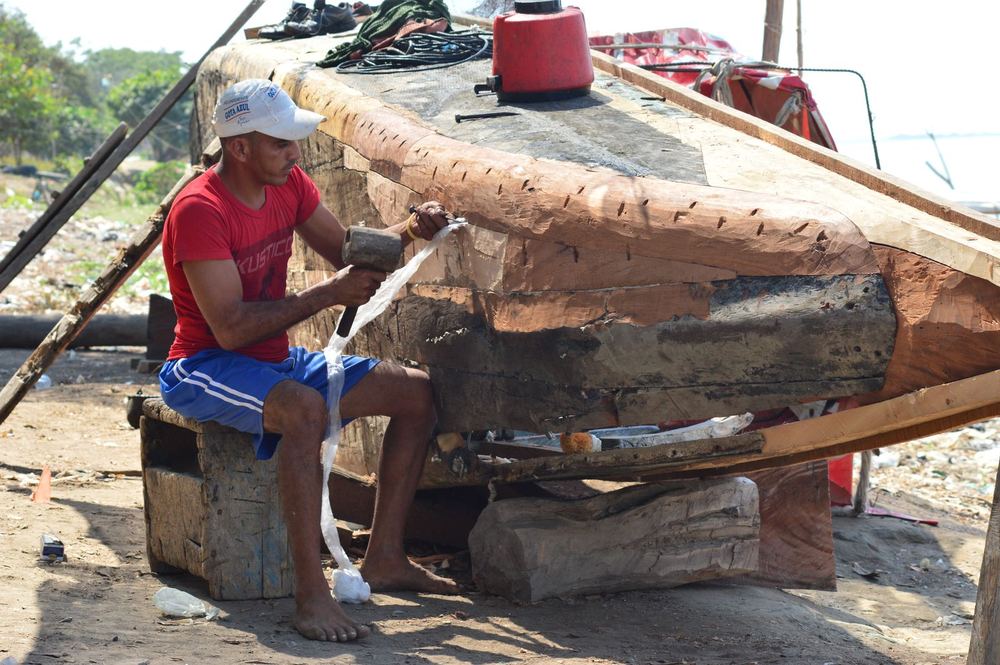 Hull repair work being carried out on a boat
